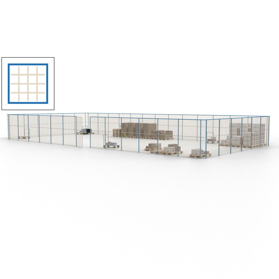 Maschinen Schutzgitter - Hallentrennwand - Sicherheitszaun - Tür - 57 m - 2.200 x 19.900 x 9.400 mm (HxBxT) - enzianblau