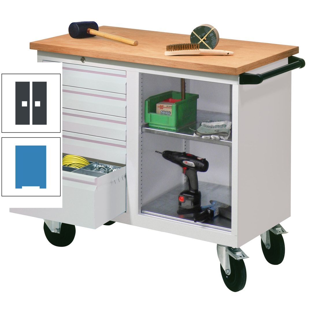 Mobile Werkbank - Werkstattwagen - 915 x 1.090 x 600 mm - 5 Schubladen und Ablagefach - anthrazitgrau