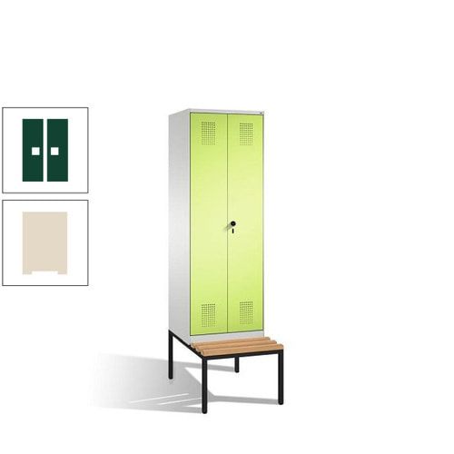 Doppel-Spind, Garderobenschrank, Buche Sitzbank untergebaut, 2 Abteile a 300 mm, Korpus anthrazitgrau, Tür anthrazitgrau, 2.090 x 600 x 815 mm (HxBxT)