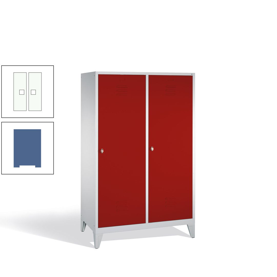 Doppel-Spind mit 2 Großtüren, Garderobenschrank mit Füßen, 4 Abteile a 300 mm, Korpus anthrazitgrau, Tür anthrazitgrau, 1.850 x 1.190 x 500 mm (HxBxT)