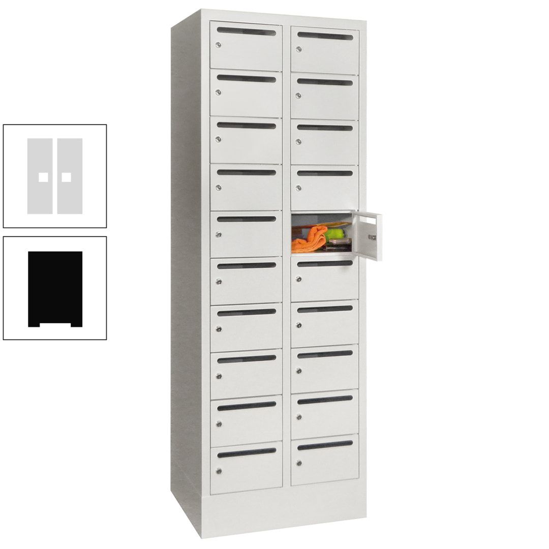 Postverteilerschrank, Schließfachschrank, 2 Abteile a 300 mm, 20 Fächer, 1.850 x 600 x 500 mm (HxBxT), Korpus anthrazitgrau, Front anthrazitgrau