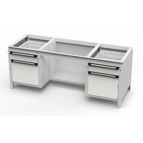 OTTOKIND Werkbank - bündige Arbeitsplatte - 850 x 1.695 x 750 mm (HxBxT) - 2 Schubladen - 2 Schränke - lichtgrau
