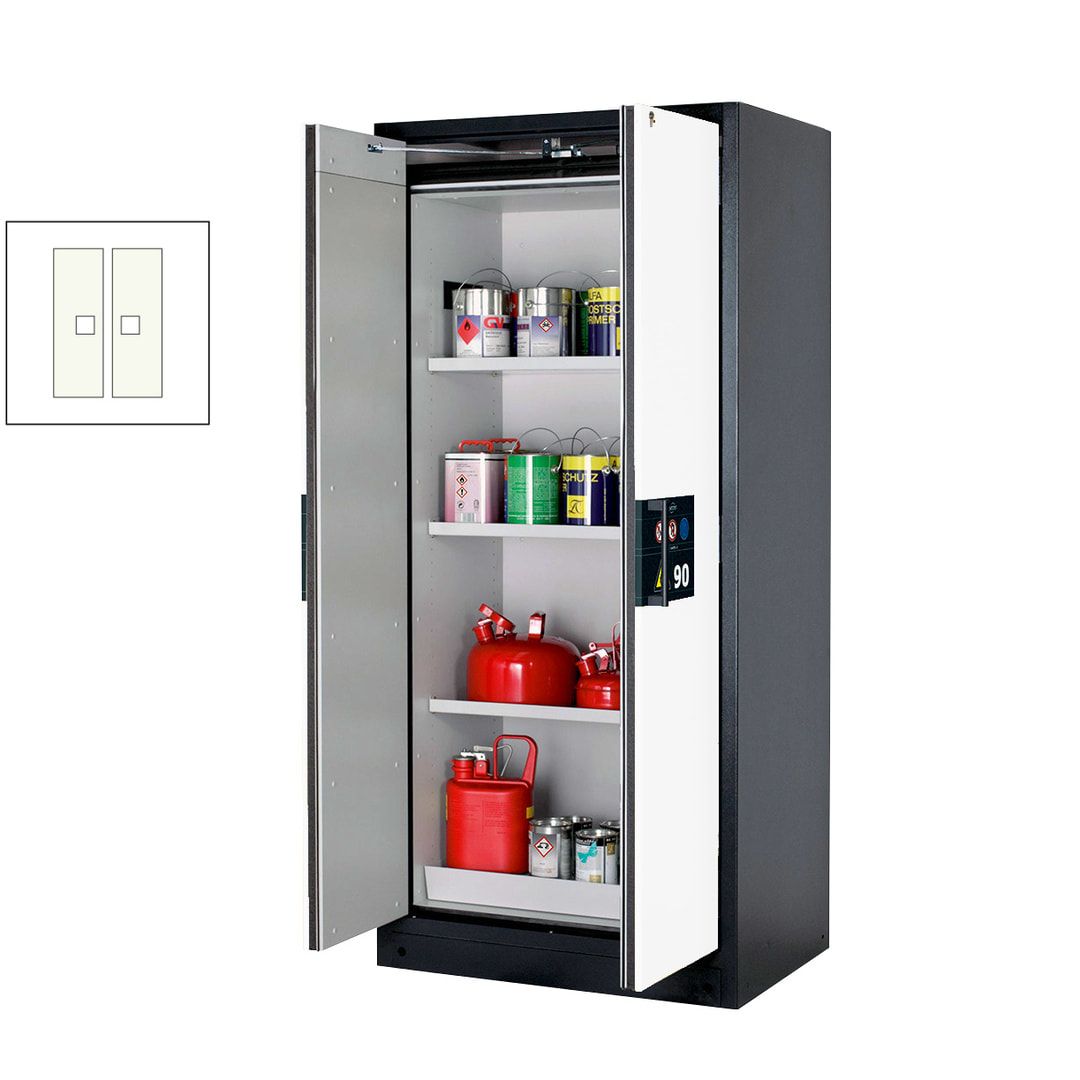 Gefahrstoffschrank - 1.953x893x615 mm - 3 Fachböden - Edelstahl - Lochblech - enzianblau