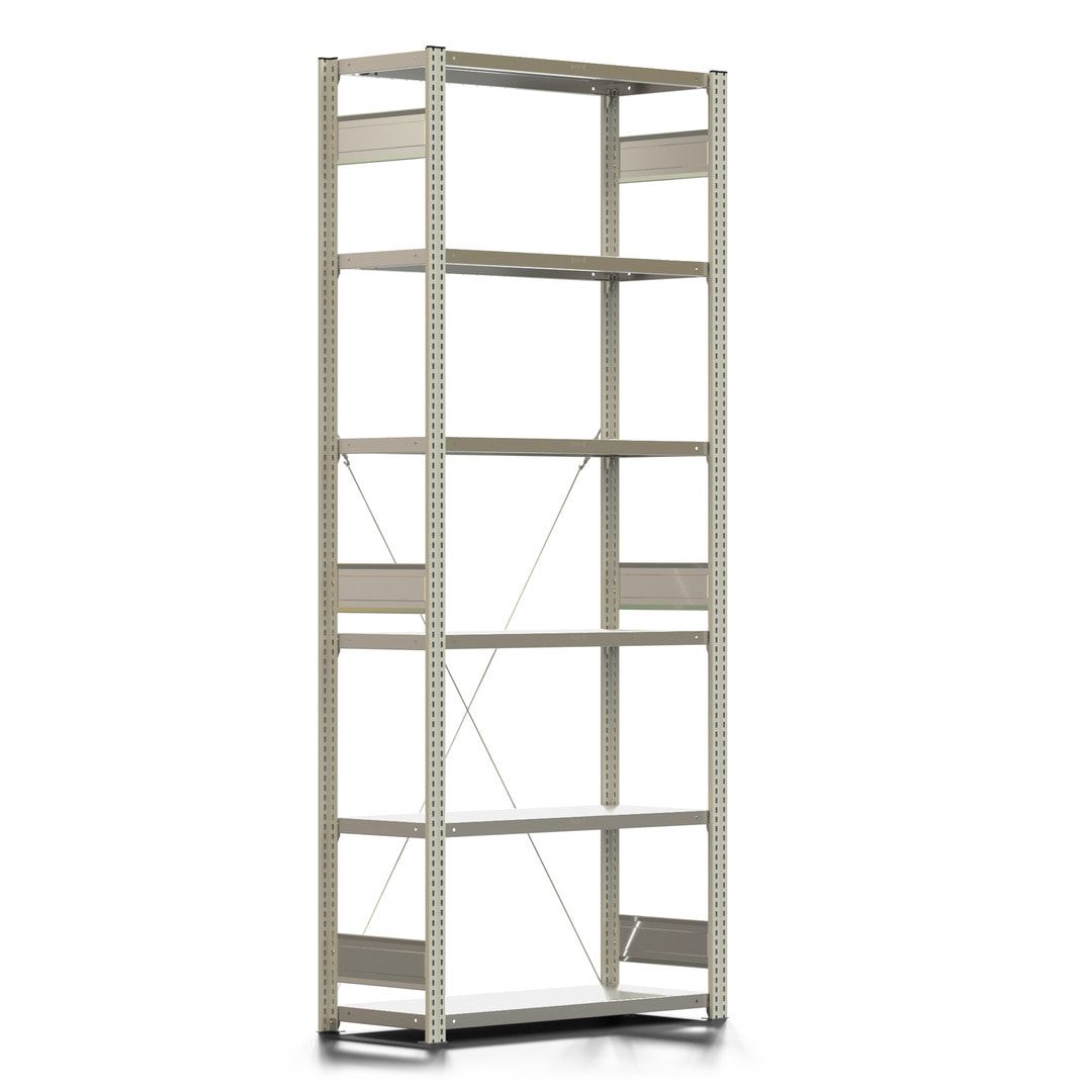 Fachbodenregal mit Tiefenriegel - 350 kg - 2.500 x 1.005 x 426 mm (HxBxT) - Anbauregal - 6 Böden - enzianblau - Lagerregal - Steckregal BERT