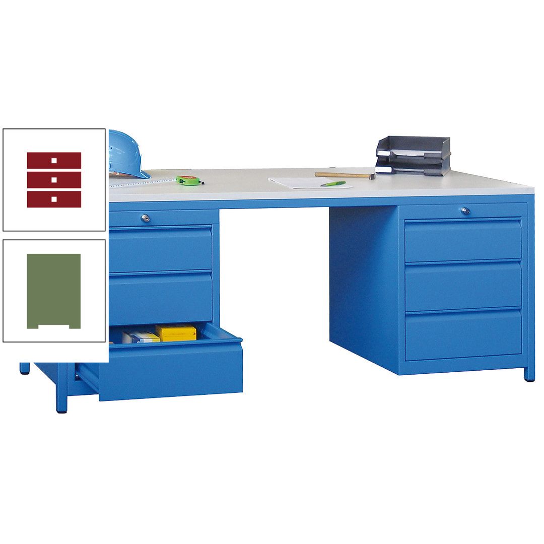 Meisterschreibtisch - 2 Schubladenblöcke - 6 Schubladen - 720 x 1.700 x 800 mm (HxBxT) - anthrazitgrau