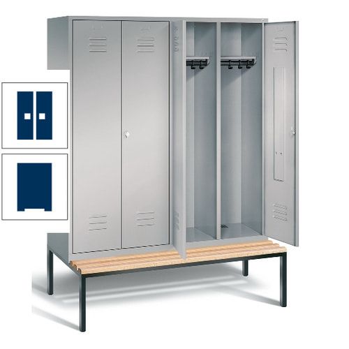 Doppel-Spindschrank, Buche Sitzbank untergebaut, 4 Abteile a 400 mm, Korpus lichtgrau, Tür anthrazitgrau, 2.090 x 1.590 x 815 mm (HxBxT)
