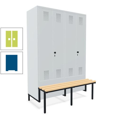 Doppel-Spind, Garderobenschrank, Buche Sitzbank integriert, 4 Abteile 300 mm, Korpus anthrazitgrau, Tür anthrazitgrau, 1.850 x 1.200 x 815 mm (HxBxT)