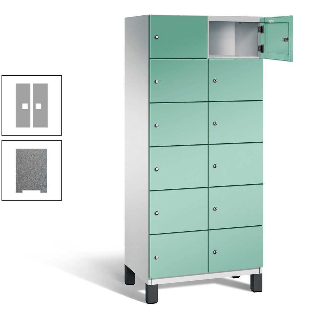 Fächerschrank, Stahlschrank, 12 Fächer, Türöffnungsbegrenzer, Füße, 1.980 x 800 x 525 mm (HxBxT), Korpus anthrazitgrau, Front anthrazitgrau