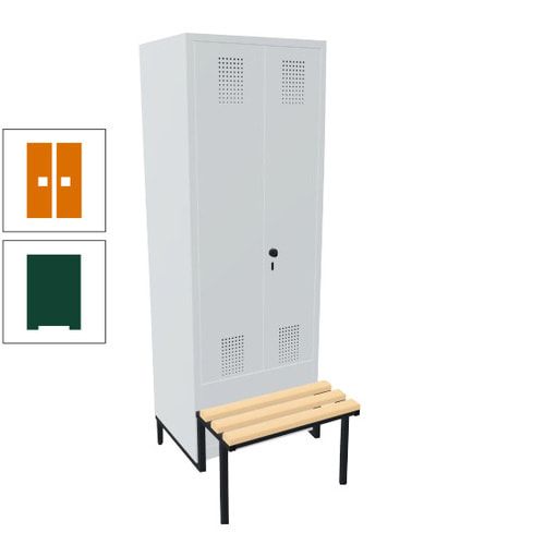 Doppel-Spind, Garderobenschrank, Buche Sitzbank integriert, 2 Abteile a 400 mm, Korpus anthrazitgrau, Tür anthrazitgrau, 1.850 x 800 x 815 mm (HxBxT)
