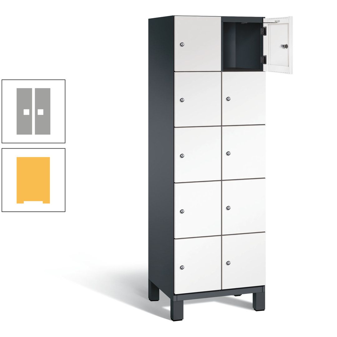 Fächerschrank, Stahlschrank, 10 Fächer, Türöffnungsbegrenzer, Füße, 1.980 x 600 x 525 mm (HxBxT), Korpus anthrazitgrau, Front anthrazitgrau