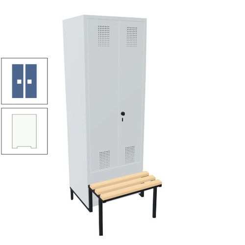 Doppel-Spind, Garderobenschrank, Buche Sitzbank integriert, 2 Abteile a 400 mm, Korpus anthrazitgrau, Tür anthrazitgrau, 1.850 x 800 x 815 mm (HxBxT)