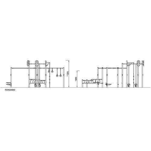 Super Combi 2, Gruppen-Workout, dynamisch, Barren, Magnetics Bells, Dipstation, Schlangenleiter, inklusiv, 3.250 x 7.460 x 7.000 mm (HxBxT), Grau