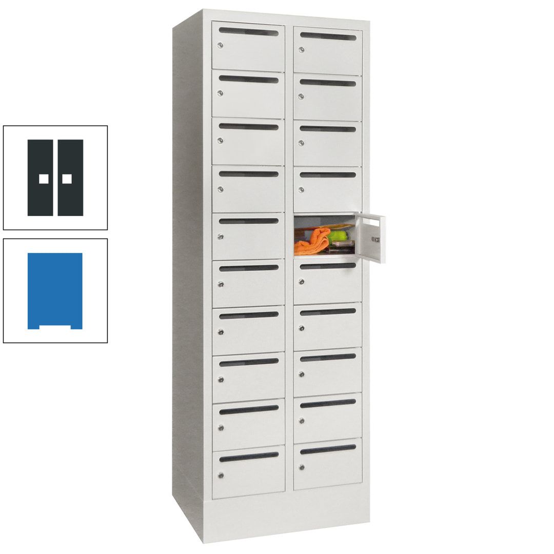 Postverteilerschrank, Schließfachschrank, 2 Abteile a 300 mm, 20 Fächer, 1.850 x 600 x 500 mm (HxBxT), Korpus anthrazitgrau, Front anthrazitgrau