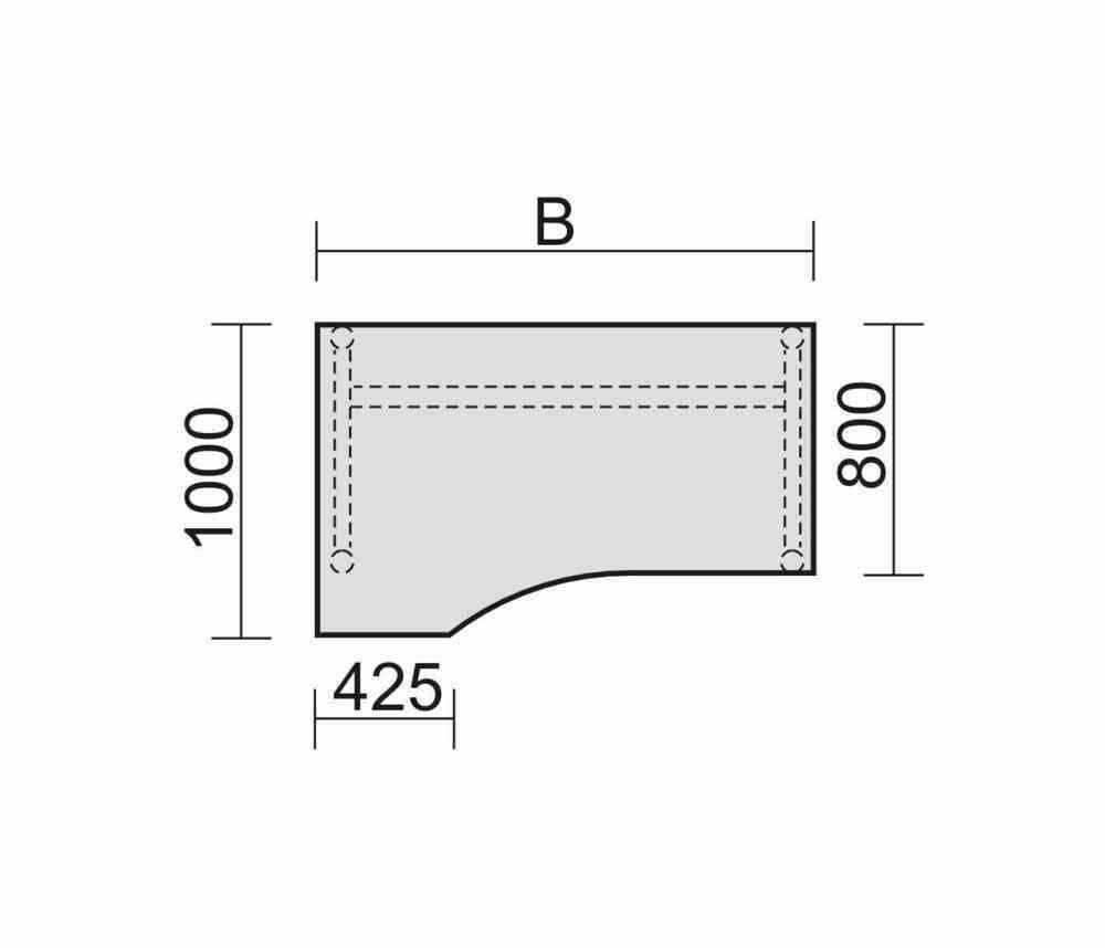Eckschreibtisch, Ecke links, Füße einseitig verkürzt, 4-Fuß Pro, höhenverstellbar, 680-800 x 1.600 x 1.000 mm (HxBxT), Dekor Ahorn