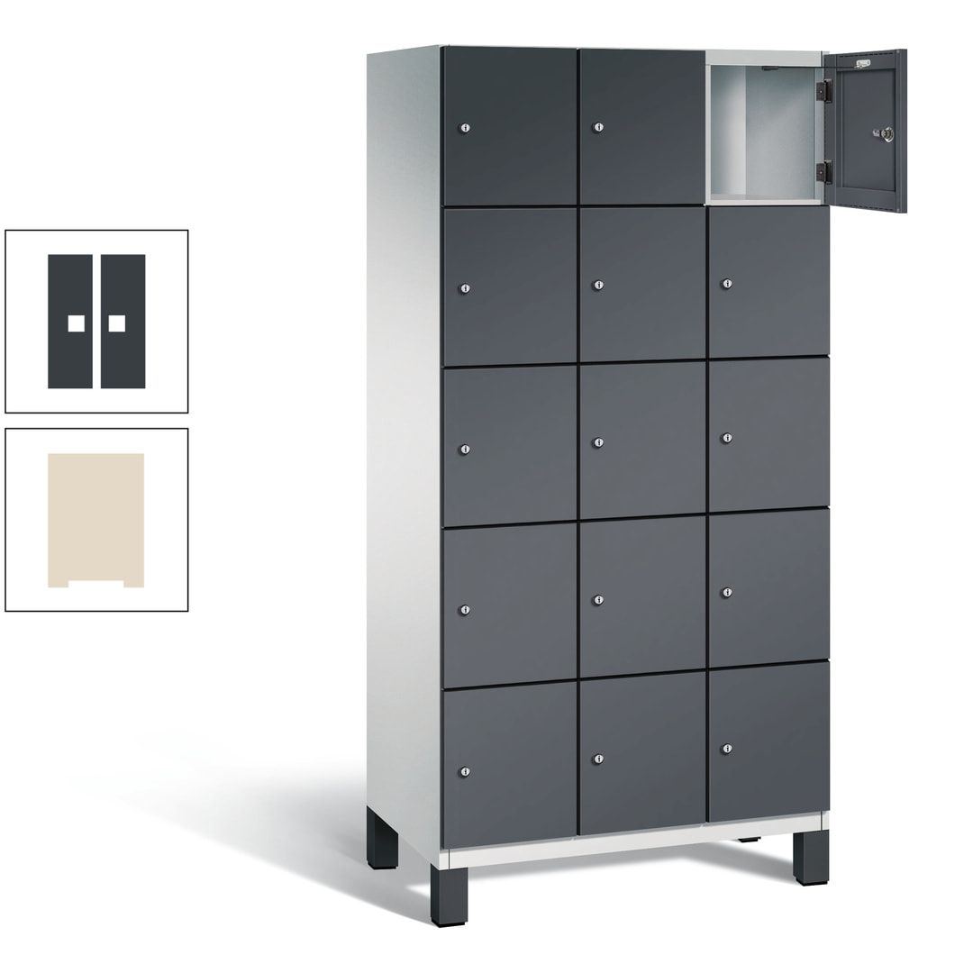 Fächerschrank, Stahlschrank, 15 Fächer, Türöffnungsbegrenzer, Füße, 1.980 x 900 x 525 mm (HxBxT), Korpus anthrazitgrau, Front anthrazitgrau