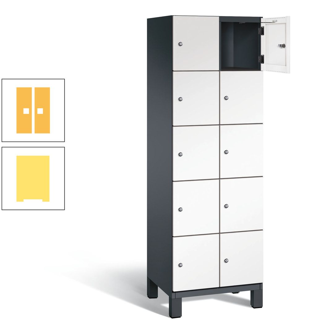 Fächerschrank, Stahlschrank, 10 Fächer, Türöffnungsbegrenzer, Füße, 1.980 x 600 x 525 mm (HxBxT), Korpus anthrazitgrau, Front anthrazitgrau