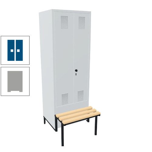 Doppel-Spind, Garderobenschrank, Buche Sitzbank integriert, 2 Abteile a 400 mm, Korpus anthrazitgrau, Tür anthrazitgrau, 1.850 x 800 x 815 mm (HxBxT)