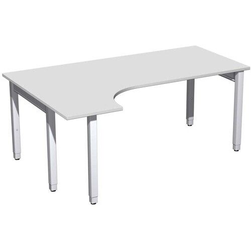 Eckschreibtisch, Ecke links, Füße einseitig verkürzt, 4-Fuß Quadrat Pro, höhenverstellbar, 680-800 x 1.600 x 1.200 mm (HxBxT), Dekor Ahorn