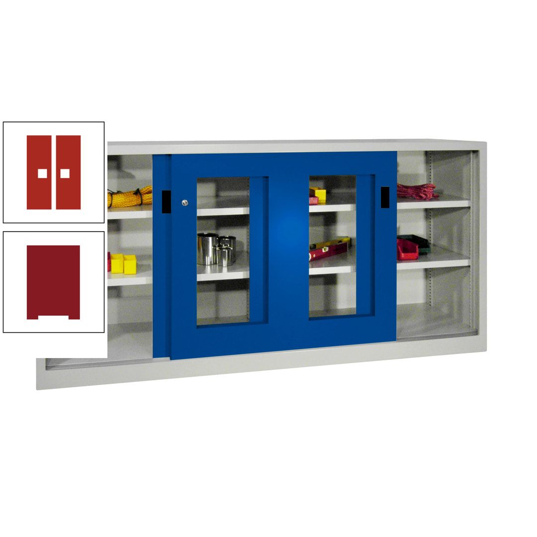 Schiebetürenschrank - Sichtfenstertüren - 1.000x2.000x400 mm (HxBxT) - 4 Böden, gepulvert - Zylinderschloss - anthrazitgrau
