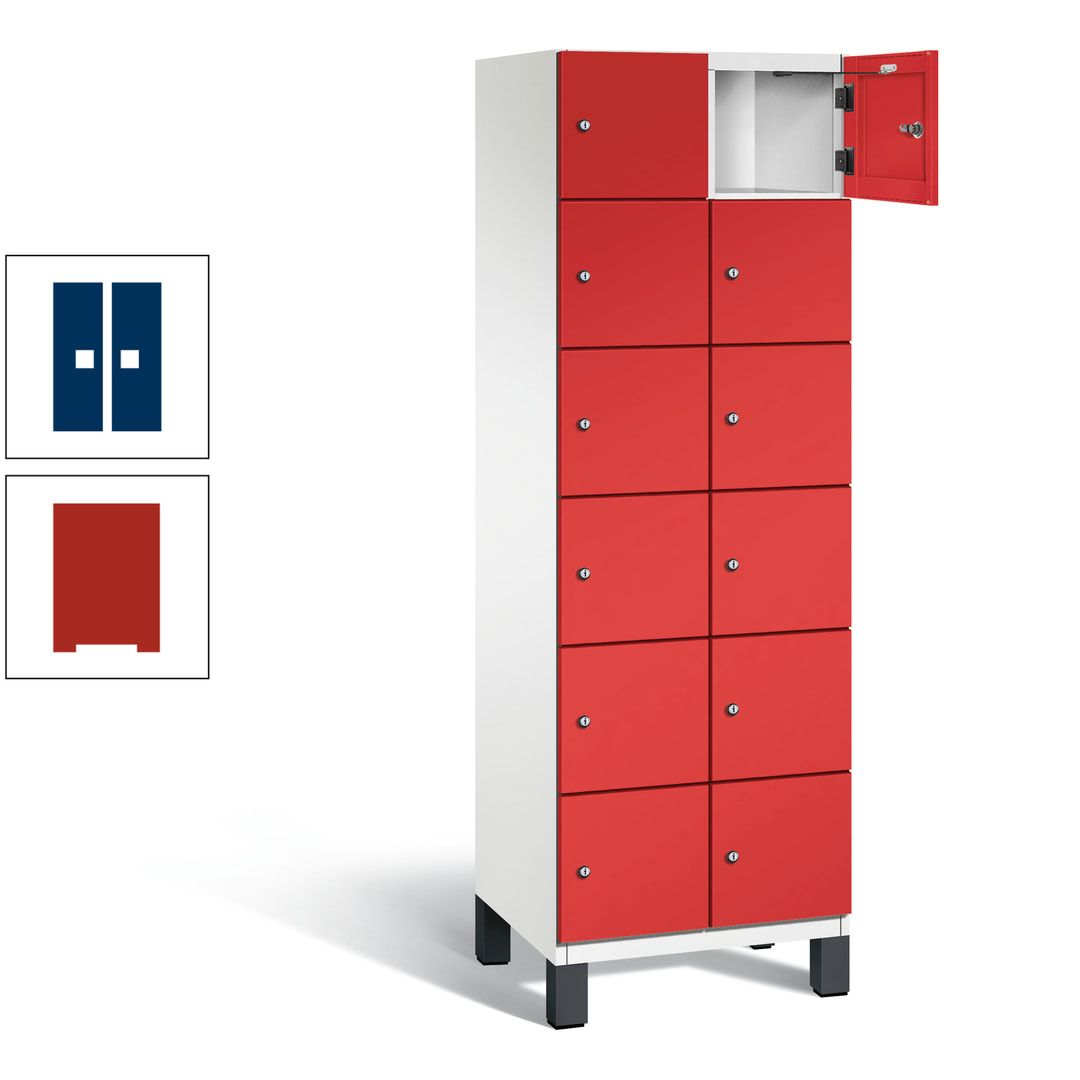 Fächerschrank, Stahlschrank, 12 Fächer, Türöffnungsbegrenzer, Füße, 1.980 x 600 x 525 mm (HxBxT), Korpus anthrazitgrau, Front anthrazitgrau