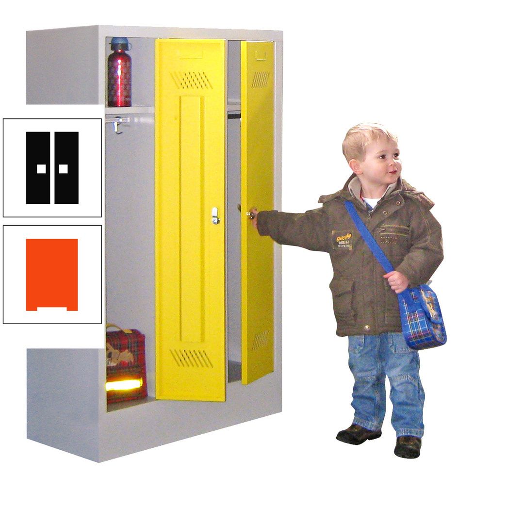 Spindschrank f. Kindergärten - mit Sockel - Höhe 1.300 mm - 2 Abteile a 250 mm - Drehriegel - anthrazitgrau