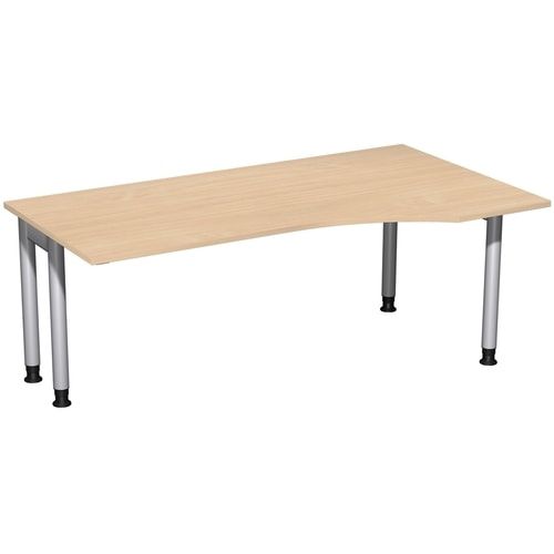 Eckschreibtisch, Ecke rechts, Füße einseitig verkürzt, 4-Fuß Pro, höhenverstellbar, 680-800 x 1.600 x 1.000 mm (HxBxT), Dekor Ahorn