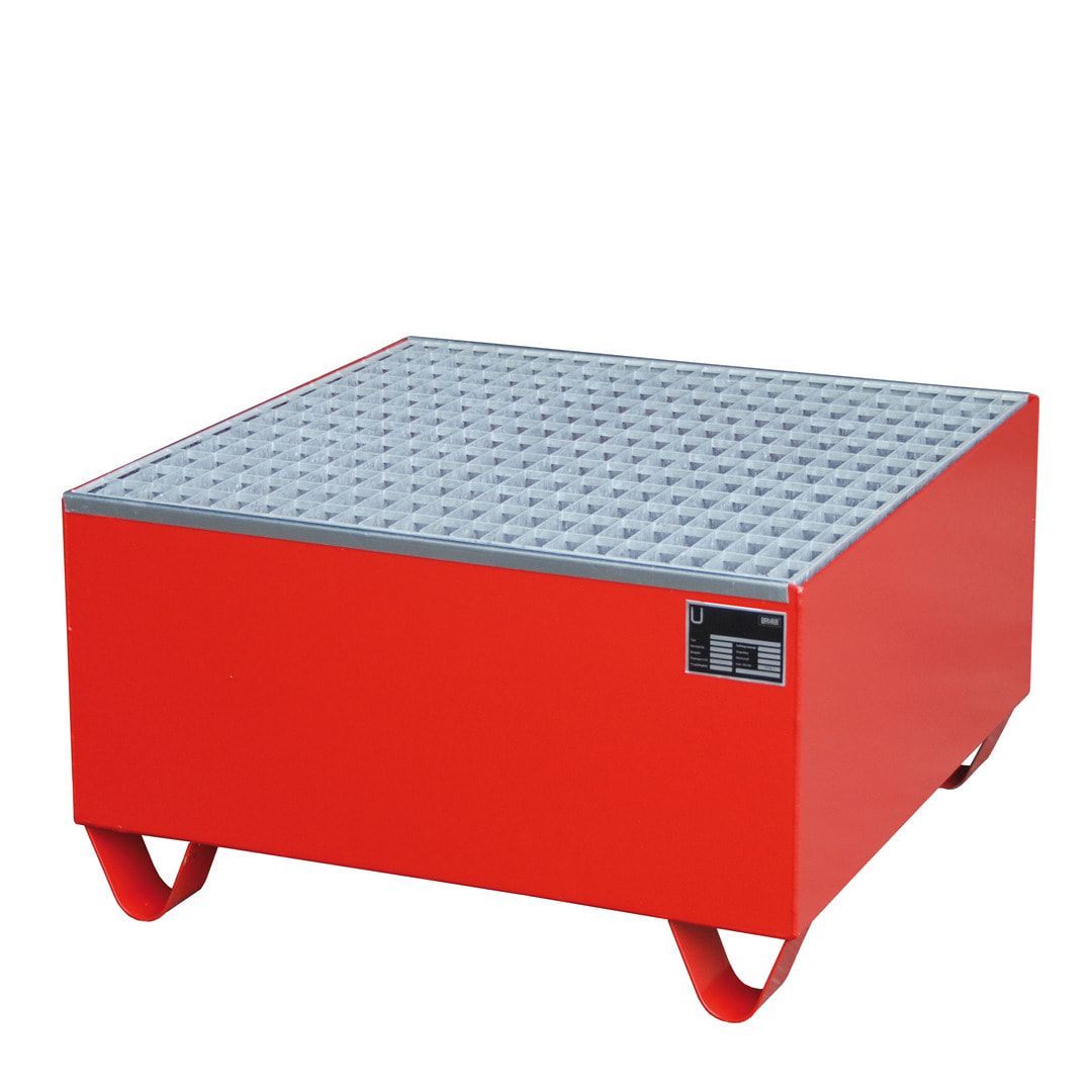 Auffangwanne - 800 x 800 mm (BxT) - 203 l - Füße - Gitterrost - feuerrot