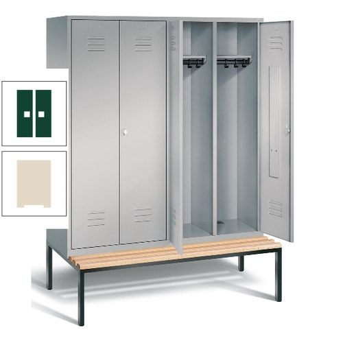 Doppel-Spindschrank, Buche Sitzbank untergebaut, 4 Abteile a 400 mm, Korpus lichtgrau, Tür anthrazitgrau, 2.090 x 1.590 x 815 mm (HxBxT)