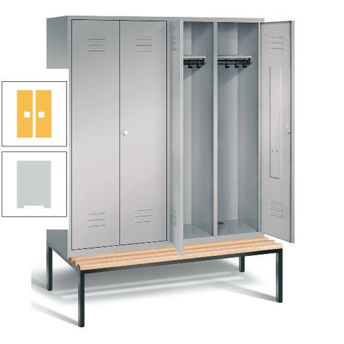 Doppel-Spindschrank, Buche Sitzbank untergebaut, 4 Abteile a 400 mm, Korpus lichtgrau, Tür anthrazitgrau, 2.090 x 1.590 x 815 mm (HxBxT)
