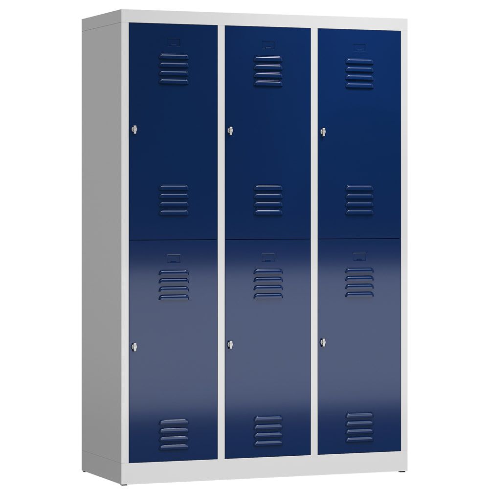 Garderobenschrank, Doppelstockspind, 3 Abteil, 6 Fächer, 1.800 x 1.185 x 500 mm (HxBxT), Drehriegel, Stahl, Korpus: lichtgrau, Front: anthrazitgrau