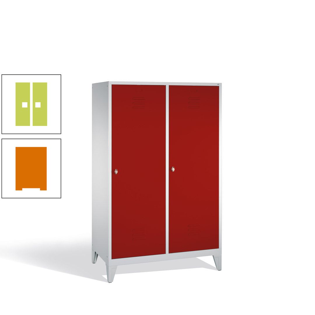 Doppel-Spind mit 2 Großtüren, Garderobenschrank mit Füßen, 4 Abteile a 300 mm, Korpus anthrazitgrau, Tür anthrazitgrau, 1.850 x 1.190 x 500 mm (HxBxT)