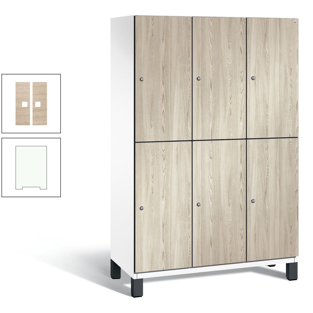 Fächerschrank, Garderobenschrank, mit Füßen, 3 Abteile, 1.980 x 1.200 x 525 mm (HxBxT), Korpus anthrazitgrau, Tür Donau-Ahorn