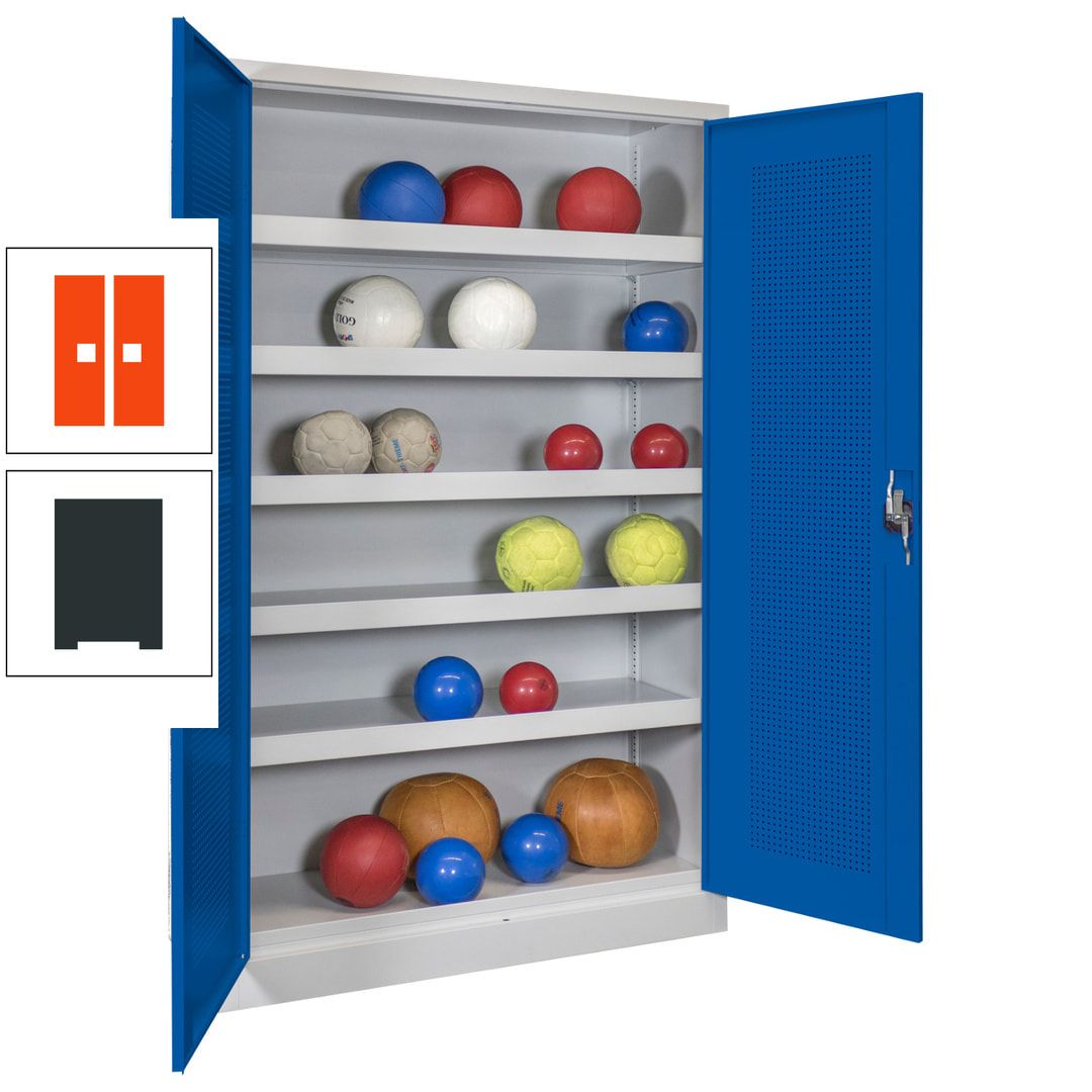 Ballschrank - Lochfeldtüren - 5 Böden - 1.950x1.200x500 mm (HxBxT) - anthrazitgrau