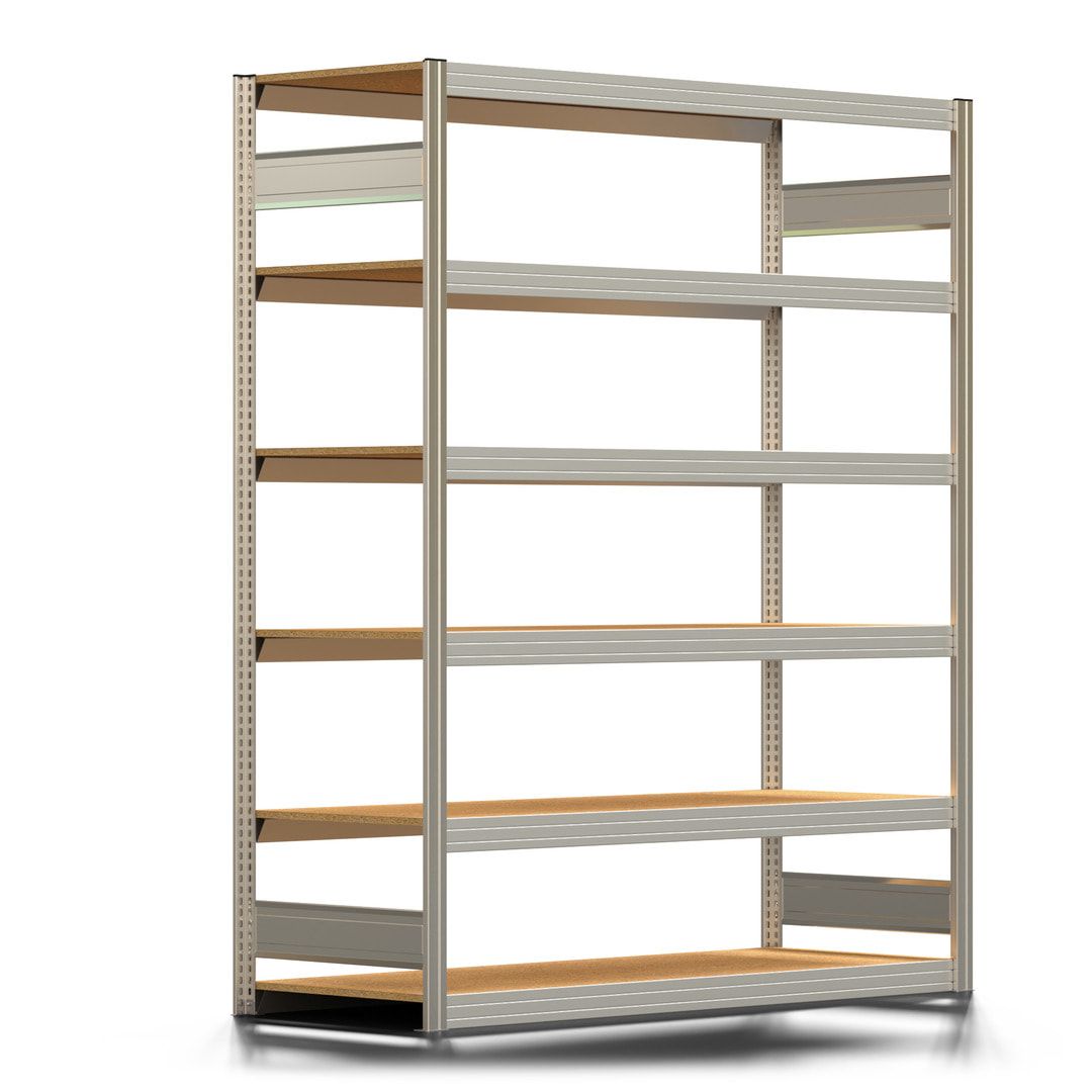 Archivregal mit Holzböden - Tiefenriegel - 6 Ebenen - 250 kg - 2.075 x 1.695 x 600 mm (HxBxT) - Anbauregal - verzinkt - Steckregal BERT