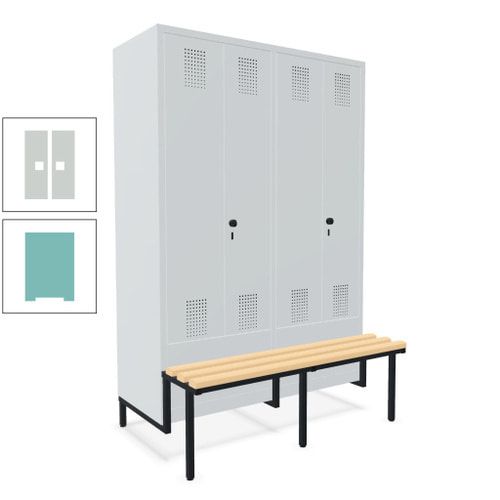 Doppel-Spind, Garderobenschrank, Buche Sitzbank integriert, 4 Abteile 300 mm, Korpus anthrazitgrau, Tür anthrazitgrau, 1.850 x 1.200 x 815 mm (HxBxT)
