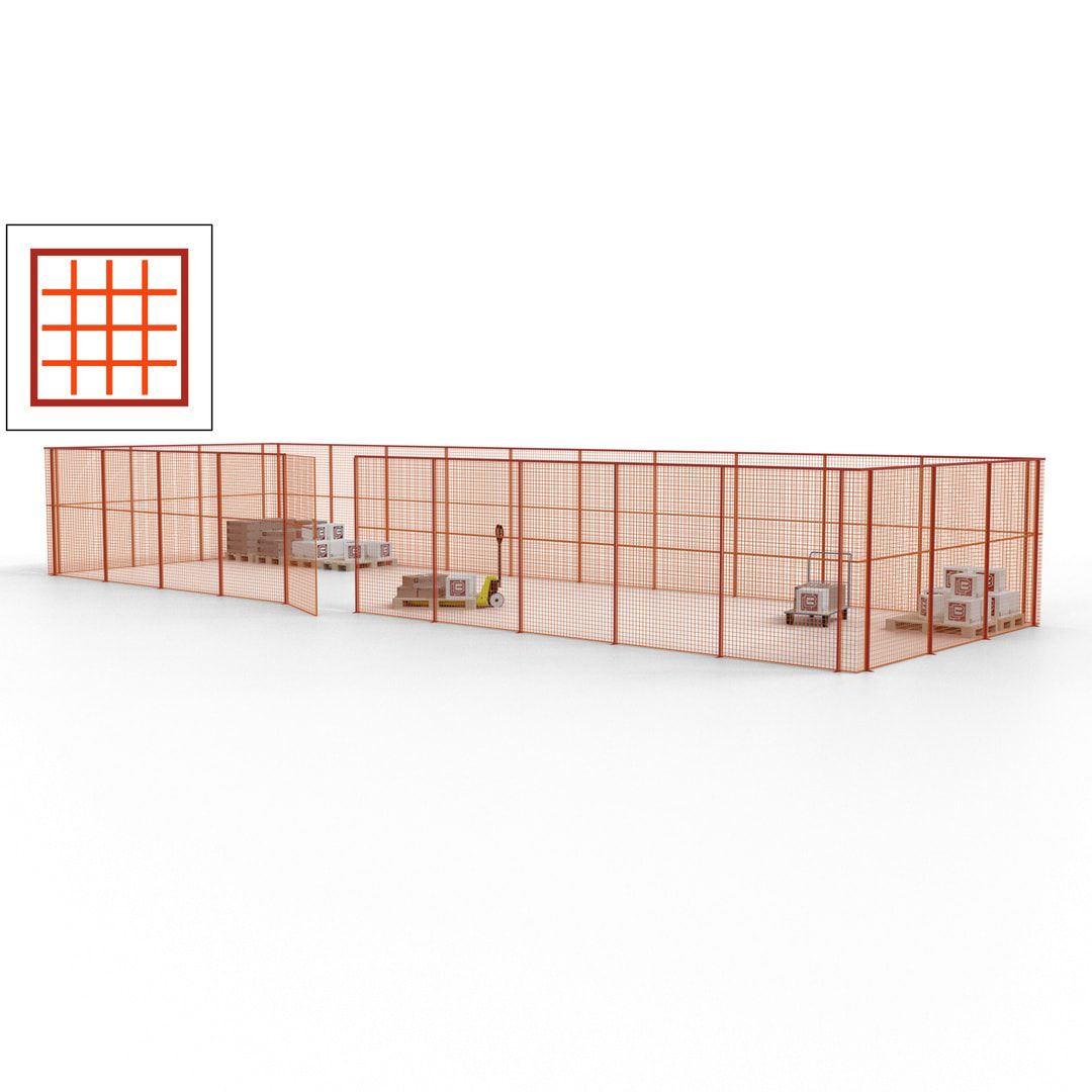 Maschinen Schutzgitter - Hallentrennwand - Sicherheitszaun - Tür - 39 m - 2.200 x 15.400 x 4.900 mm (HxBxT) - enzianblau