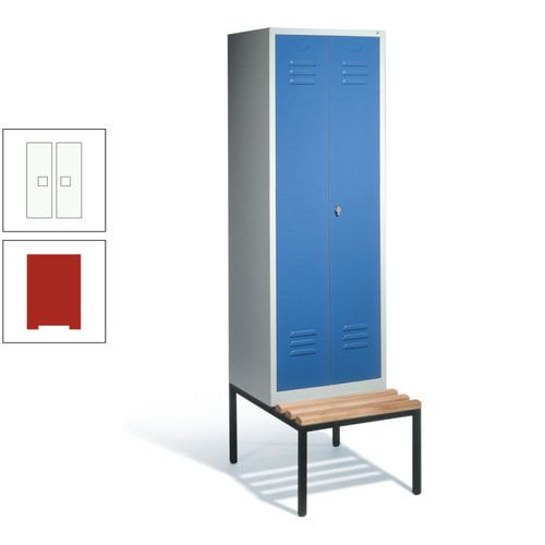 Doppel-Spindschrank, Buche Sitzbank untergebaut, 2 Abteile a 300 mm, Korpus lichtgrau, Tür anthrazitgrau, 2.090 x 610 x 815 mm (HxBxT)