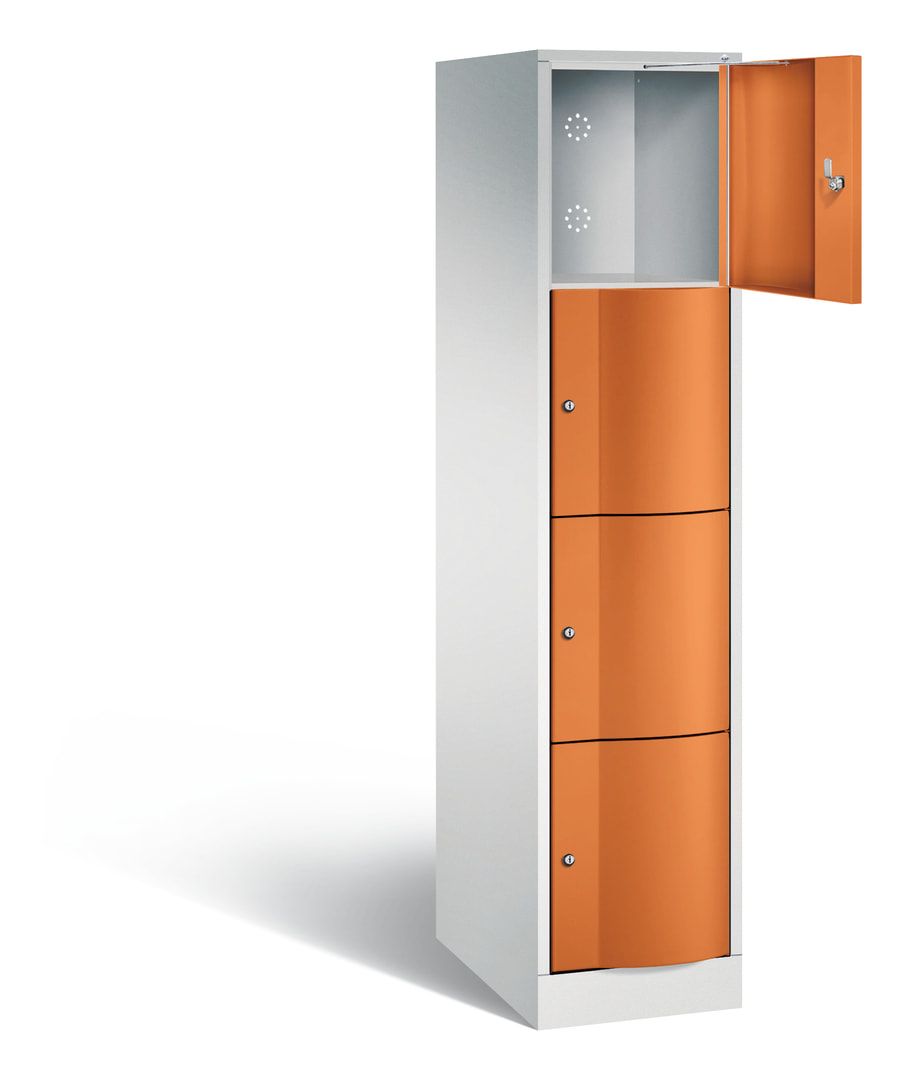 Schließfachschrank, Fächerschrank, vandalismusresistent, 1 Abteil, 4 Fächer, 1.950 x 396 x 640 mm (HxBxT), Korpus lichtgrau, Tür lichtgrau