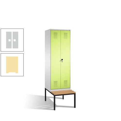 Doppel-Spind, Garderobenschrank, Buche Sitzbank untergebaut, 2 Abteile a 300 mm, Korpus anthrazitgrau, Tür anthrazitgrau, 2.090 x 600 x 815 mm (HxBxT)