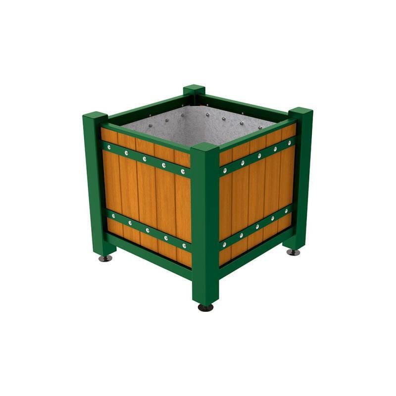 Pflanzbehälter, Pflanzgefäß, verzinkt, Eichenholzverkleidung, innen feuerverzinkt mit Verladungsgriffen , 855 x 880 x 880 mm(HxBxT), enzianblau