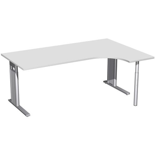 Eckschreibtisch, Ecke rechts, Füße einseitig verkürzt, C-Fuß Pro, höhenverstellbar, 680-820 x 1.600 x 1.200 mm (HxBxT), Dekor Ahorn