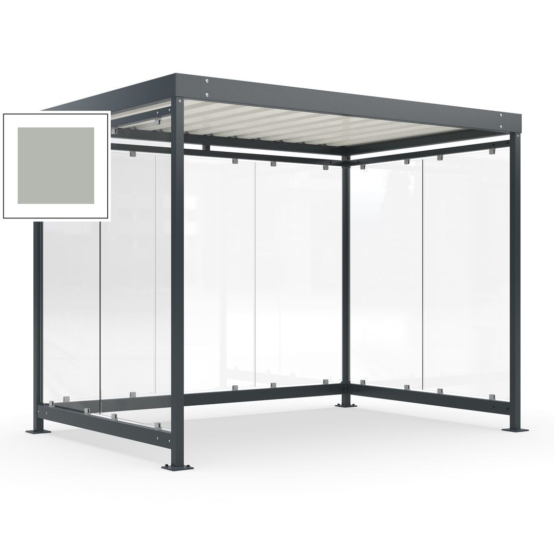 Raucherunterstand, Bausatz, Fahrgastunterstand, Bushaltestelle, 2.510 x 3.180 x 2.165 mm (HxBxT), 7 Wände, Achatgrau