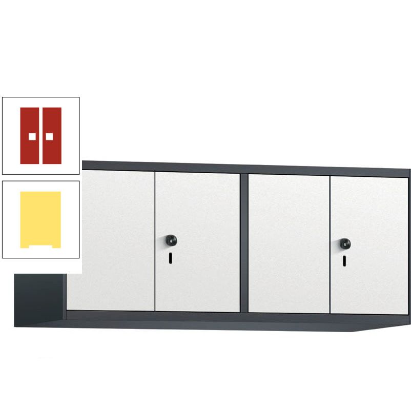 Aufsatzschrank, Schrankaufsatz, Türen paarweise, 4 Fächer a 300 mm, Farbe Pastellgelb, Tür anthrazitgrau, 500 x 1.200 x 500 mm (HxBxT)