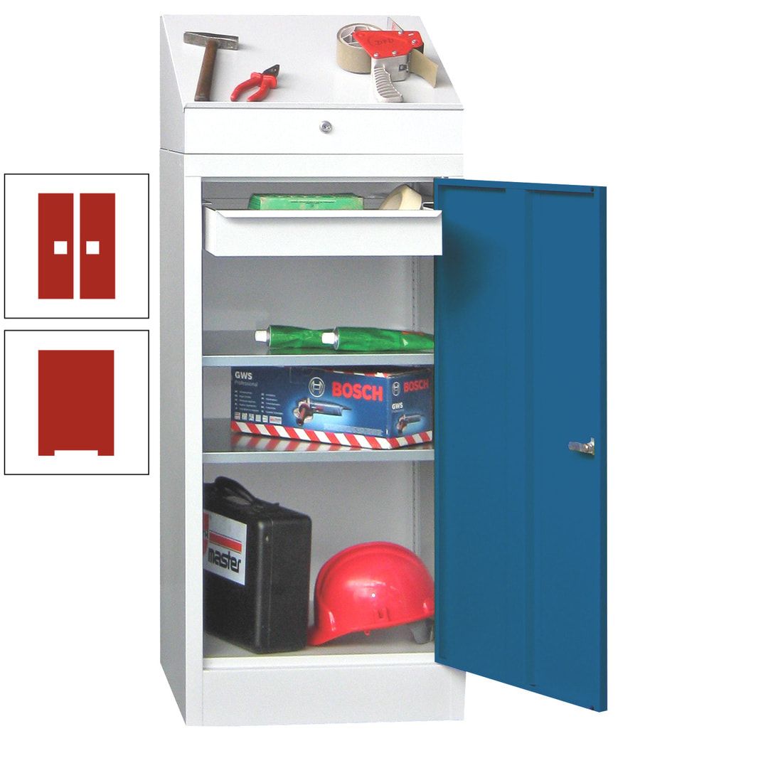 Stehpult mit Schrank - Vollblechtür - 1 Einlegeboden, 1 Ausziehboden, 1 Schublade - 1.270x500x500 mm (HxBxT) - anthrazitgrau