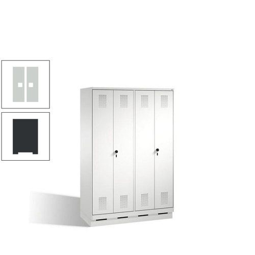 Doppel-Spind, Doppeltüren, Garderobenschrank mit Sockel, 4 Abteile a 300 mm, Korpus anthrazitgrau, Tür anthrazitgrau, 1.800 x 1.200 x 500 mm (HxBxT)