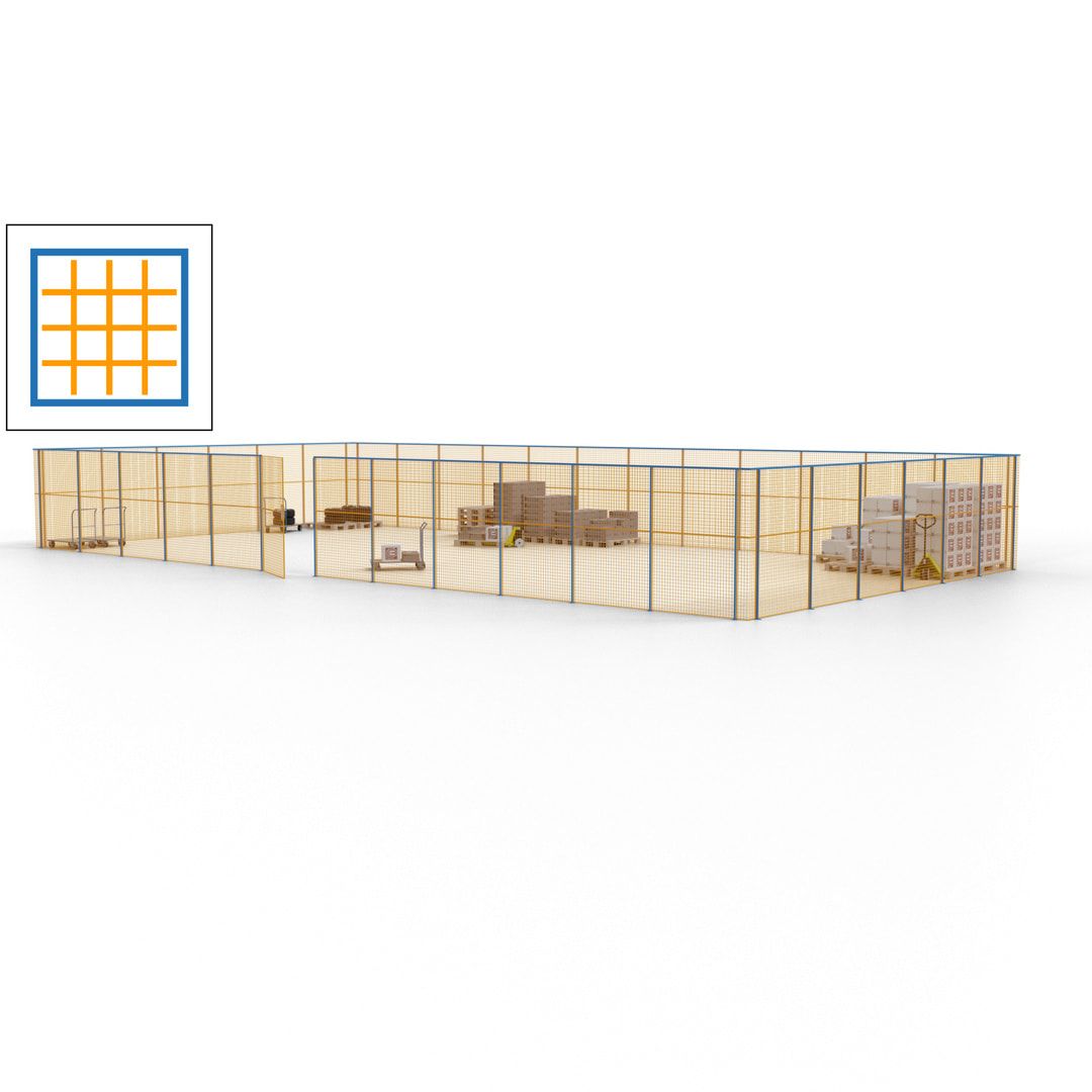 Maschinen Schutzgitter - Hallentrennwand - Sicherheitszaun - Tür - 54 m - 2.200 x 18.400 x 9.400 mm (HxBxT) - enzianblau