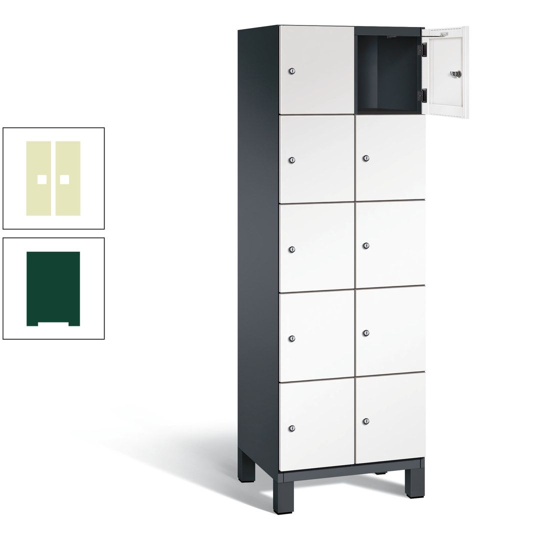 Fächerschrank, Stahlschrank, 10 Fächer, Türöffnungsbegrenzer, Füße, 1.980 x 600 x 525 mm (HxBxT), Korpus anthrazitgrau, Front anthrazitgrau