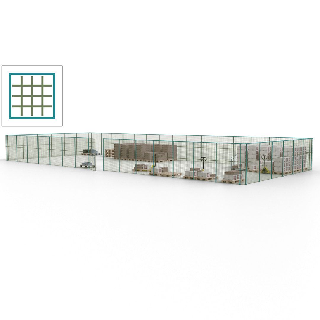 Maschinen Schutzgitter - Hallentrennwand - Sicherheitszaun - Tür - 63 m - 2.200 x 22.900 x 9.400 mm (HxBxT) - enzianblau