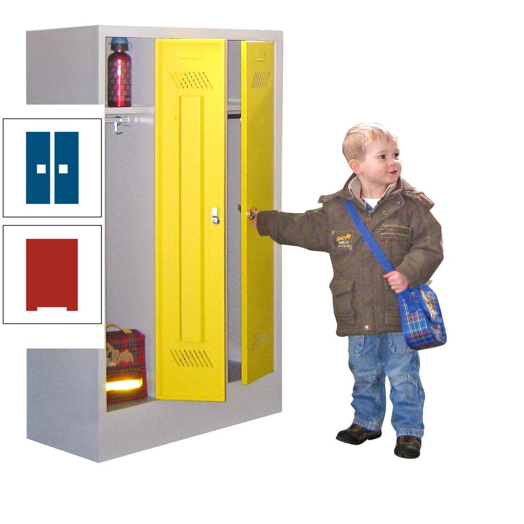 Spindschrank f. Kindergärten - mit Sockel - Höhe 1.300 mm - 2 Abteile a 250 mm - Drehriegel - anthrazitgrau
