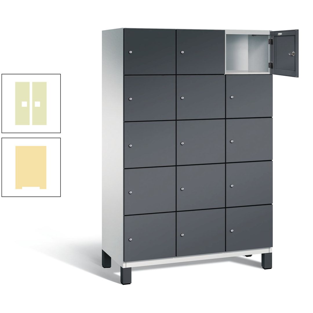 Fächerschrank, Stahlschrank, 15 Fächer, Türöffnungsbegrenzer, Füße, 1.980 x 1.200 x 525 mm (HxBxT), Korpus anthrazitgrau, Front anthrazitgrau